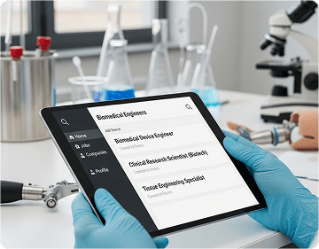 A person browsing job listings on a tablet